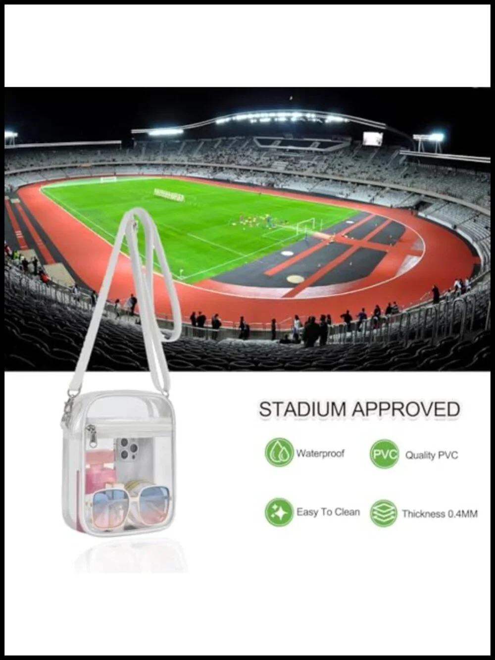 Clear Stadium Approved Crossbody Satchel Purse PVC Dual Compartment Adjustable